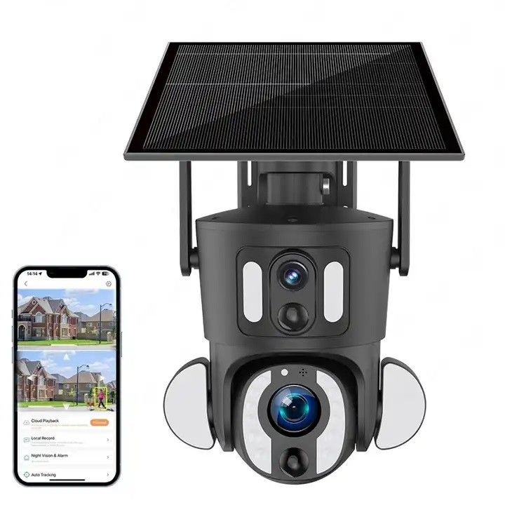 Fotocamera intelligente a doppio obiettivo con pannello solare da 9W a distanza IR da 5-40M