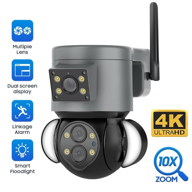 Telecamera di sicurezza Wifi a tre obiettivi HD 8MP visione notturna a colori impermeabilizzazione esterna