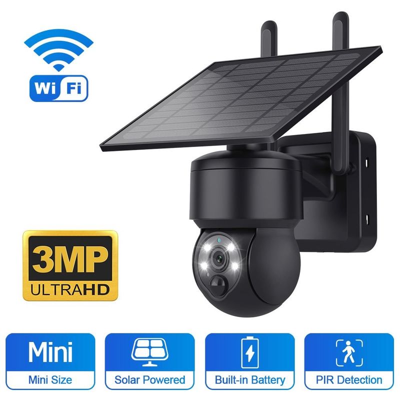 PTZ all'aperto 3MP Camera CCTV a energia solare Di colore nero a prova di tempo